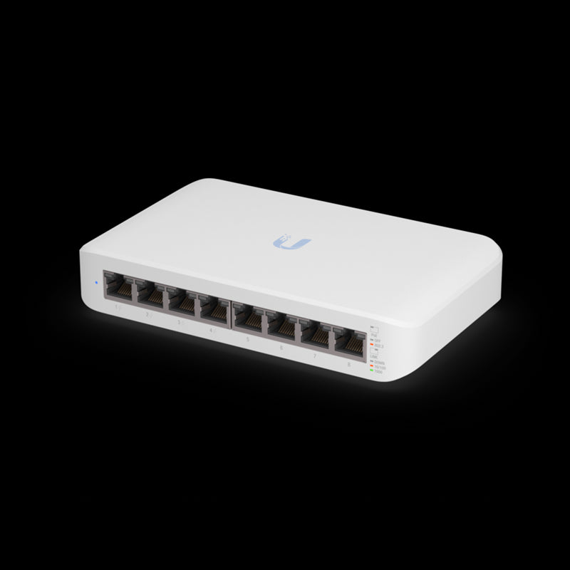Ubiquiti UniFi Switch USW-Lite-8-POE, 4x PoE Output Ports, 52W PoE Supply, Fanless, Wall Mount Kit Included,