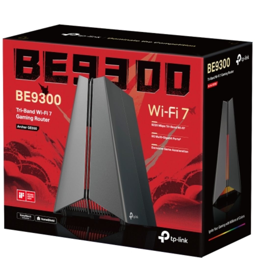 TP-Link Archer GE550 BE9300 Tri-Band Wi-Fi 7 Gaming Router (WIFI7) 574 Mbps at 2.4 GHz + 2882 Mbps at 5 GHz + 5764 Mbps at 6 GHz, 4× Internal Antenna