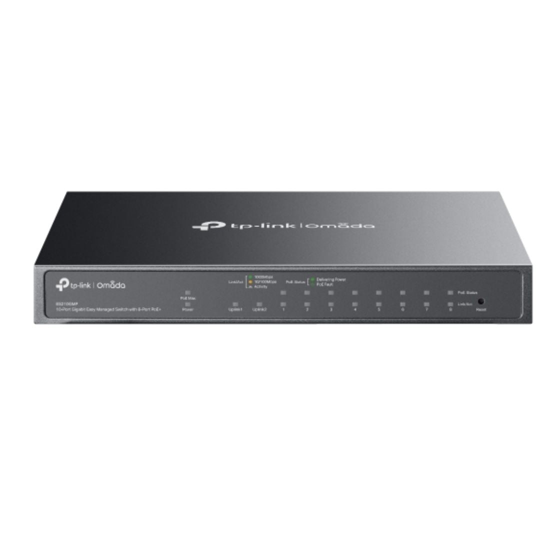 TP-Link ES210GMP Omada 10-Port Gigabit Easy Managed Switch with 8-Port PoE+, Flow Control, Loopback Detection, Port Isolation, Port Mirroring, LAG, V