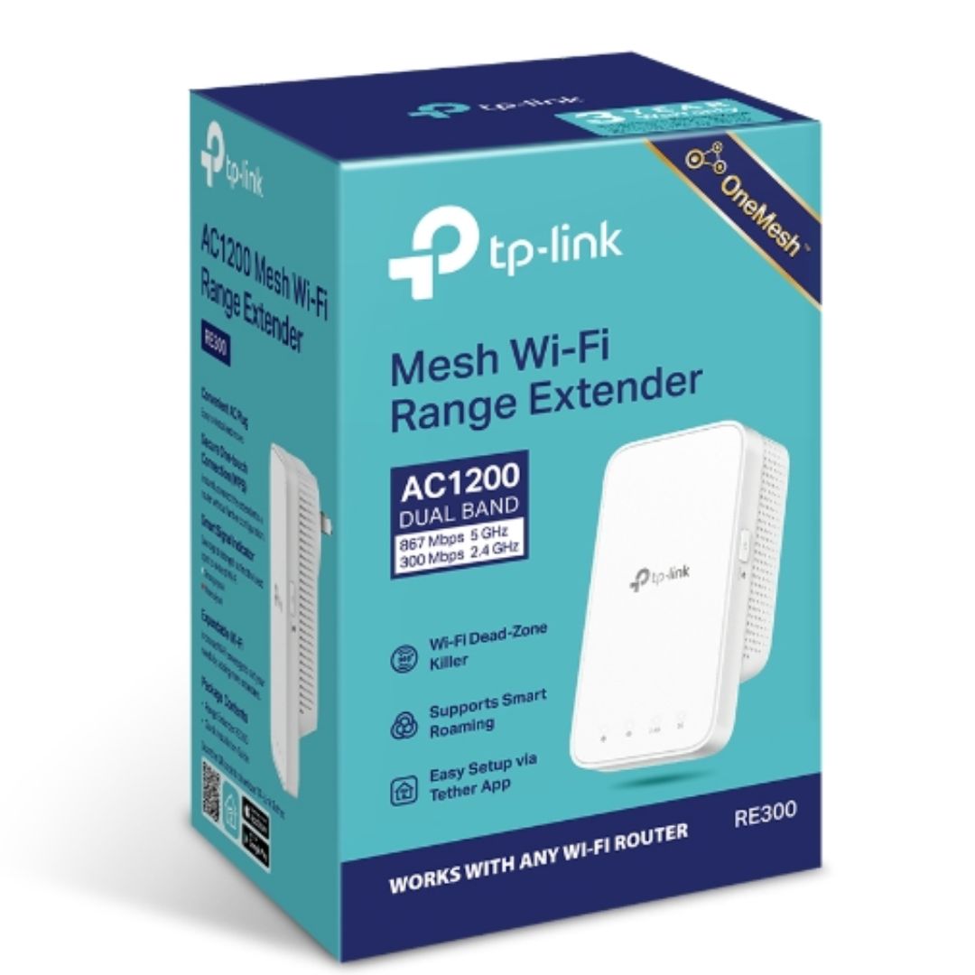 TP-Link RE300 AC1200 Mesh Wi-Fi Range Extender (OneMesh Capable) 2.4GHz@300Mbps, 5GHz@867Mbps (OneMesh) (LS)