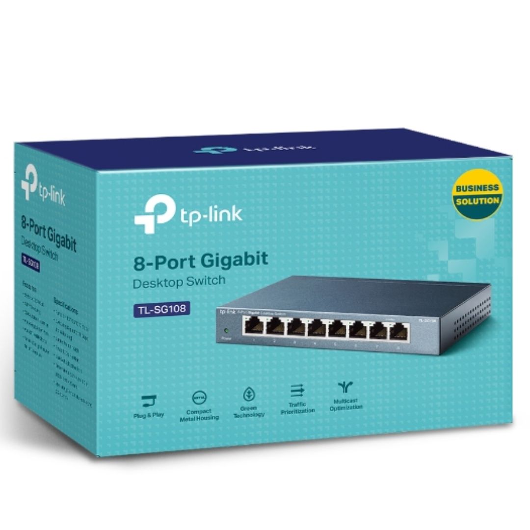 TP-Link TL-SG108 8-Port Gigabit Desktop Switch Steel Case Fanless 11.9Mpps
