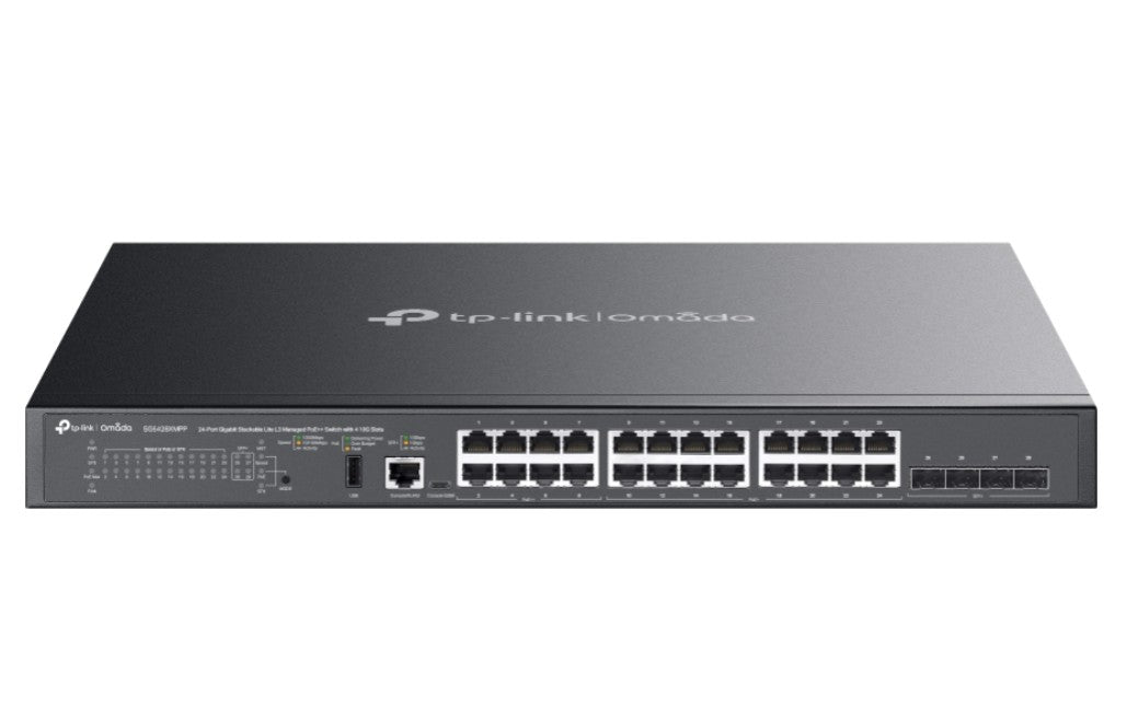 TP-Link SG5428XMPP Omada 24-Port Gigabit Stackable Lite L3 Managed PoE++ Switch with 4× 10G Slots