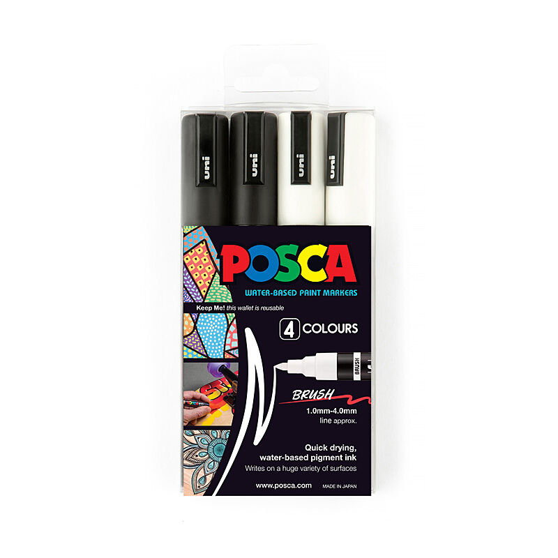 Posca PC5BR Paint Mrkr B/W Pk4