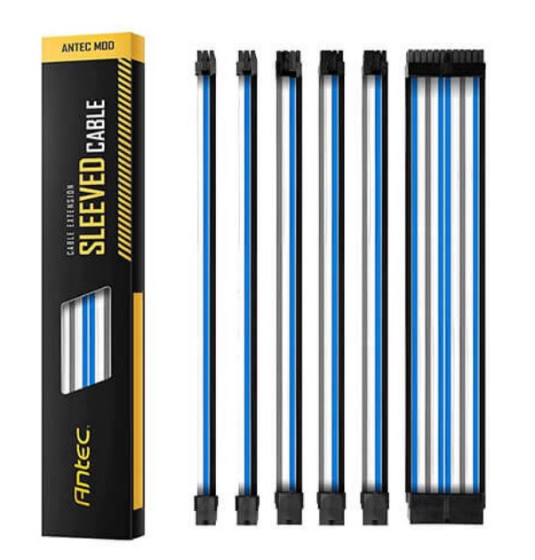 (LSAntec PSU - Sleeved Extension Cable Kit V2 - Blue / White / Black . 24PIN ATX, 4+4 EPS, 8PIN PCI-E, 6PIN PCI-E, Compatible with Standard PSU