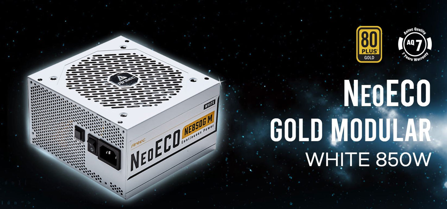 (LSAntec NE 850w 80+ Gold, Fully-Modular, LLC DC, White 1x EPS 8PIN, 120mm Silent Fan, Japanese Caps, ATX Power Supply, PSU, PCIE 5.0 Rdy. 7yrs Wty