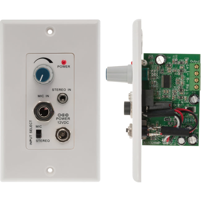 STEREO AUDIO AMP - WALL PLATE FOR IN CEILING PASSIVE SPEAKER D-CLASS AMP 15W RMS 0.06 THD
