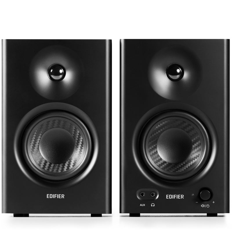 Edifier MR4 Studio Monitor - Smooth Frequency, 1' Silk Dome Tweeter, 4' Diaphragm Woofer, Wooden, RCA TRS, AUX, Ideal for Content Creators -Black