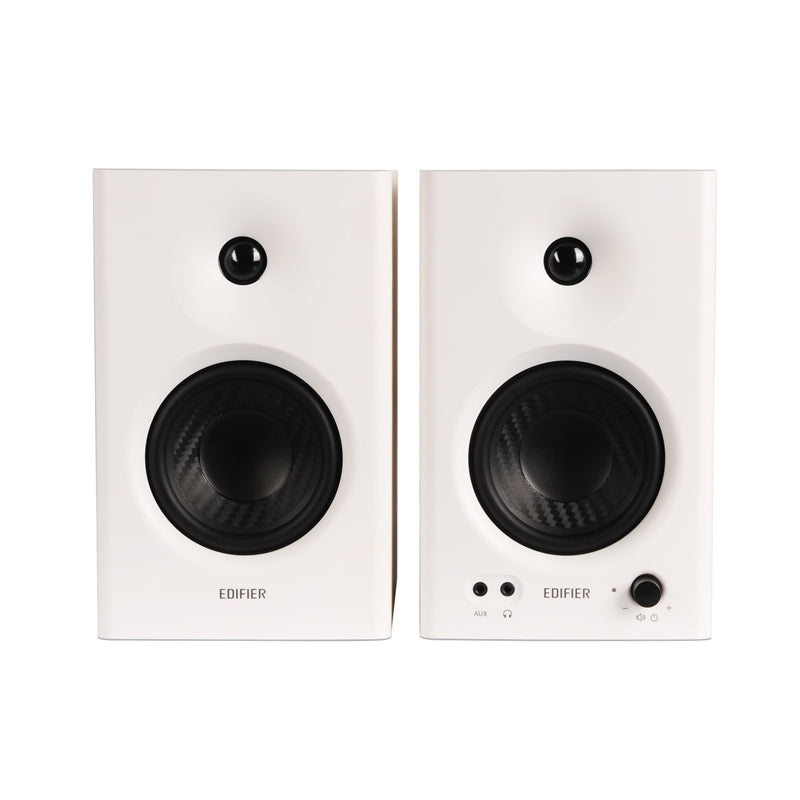 Edifier MR4 Studio Monitor - Smooth Frequency, 1' Silk Dome Tweeter, 4' Diaphragm Woofer, Wooden, RCA TRS, AUX, Ideal for Content Creators -White (LS