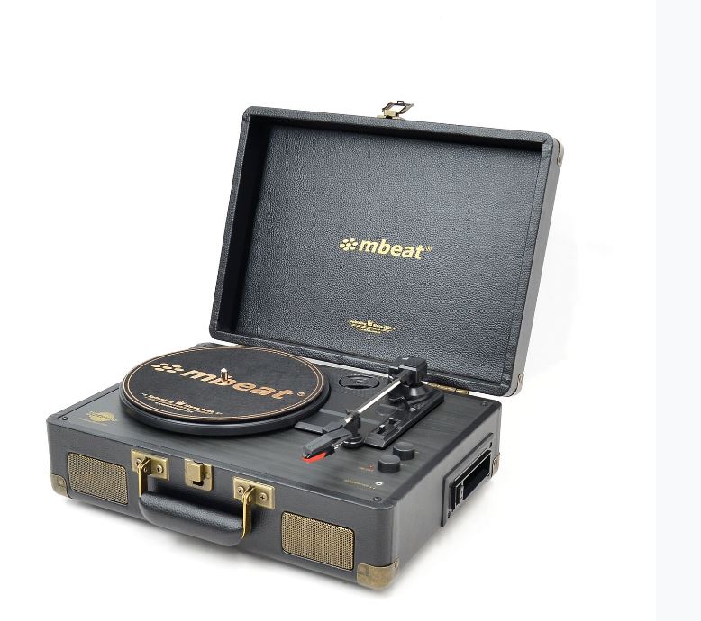 mbeat® Uptown Retro Bluetooth 3-in-1 AudioTurntable & Cassette Player, Bluetooth Streaming, 33/45 RPM Vinyls and Cassette, 3.5mm Audio Jack,RCA Audio