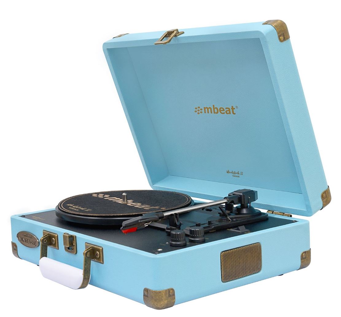 (LS)mbeat®  Woodstock 2 Sky Blue Retro Turntable Player with BT Receiver & Transmitter Built-in Bluetooth receiver eaturing 3 speed settings