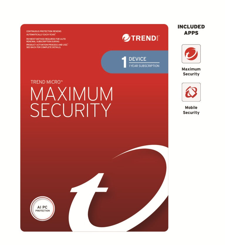 Trend Micro Maximum Security (1 Device) 1Yr Retail Mini Box Auto Renew
