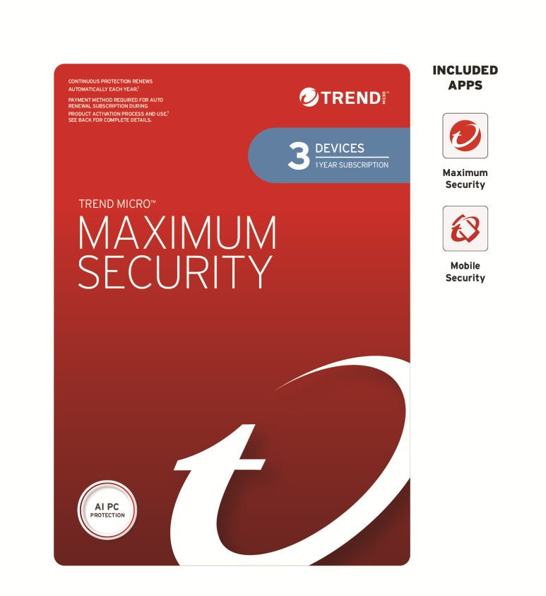 Trend Micro Maximum Security (3 Device) 1Yr Retail Mini Box Auto Renew