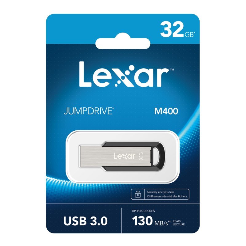 Lexar M400 32GB JumpDrive® USB3.0 Flash Drive, up to 130MB/s read,the stylish metal and key ring design lets you easily transfer files anywhere