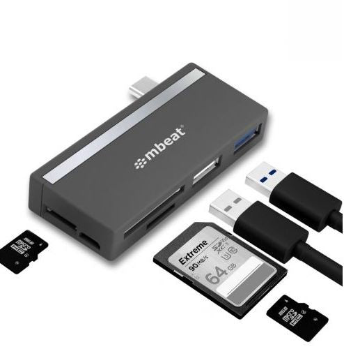 mbeat® Essential 5-IN-1 USB- C Hub ( USB hub 2.0, 3.0, SD/TF Card Reader Supports SDXC, MicroSDXC) USB 3.0 Speed: Up to 5Gbps Weight: 18g