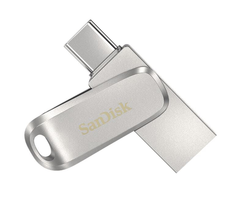 SanDisk Ultra Dual Drive Luxe USB Type-Câ„¢ Flash Drive - 64GB (Silver) 400MB/s USB3.1 Type-C Swivel for Android Smartphones Tablets Macs PCs