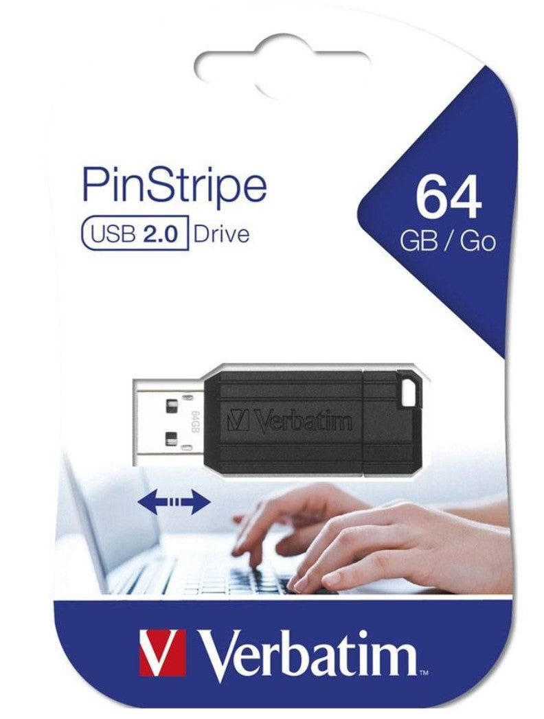 Verbatim Store'n'Go Pinstripe USB Drive 64GB (Black) – Reliable, Durable, and Ultra Compact – Best Companion for Office 2 Years Limited Warranty