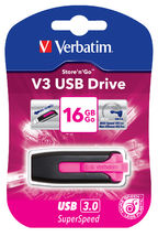 Verbatim 16GB V3 USB3.0 Pink Store'n'Go V3; Rectractable USB Storage Drive Memory Stick (LS)