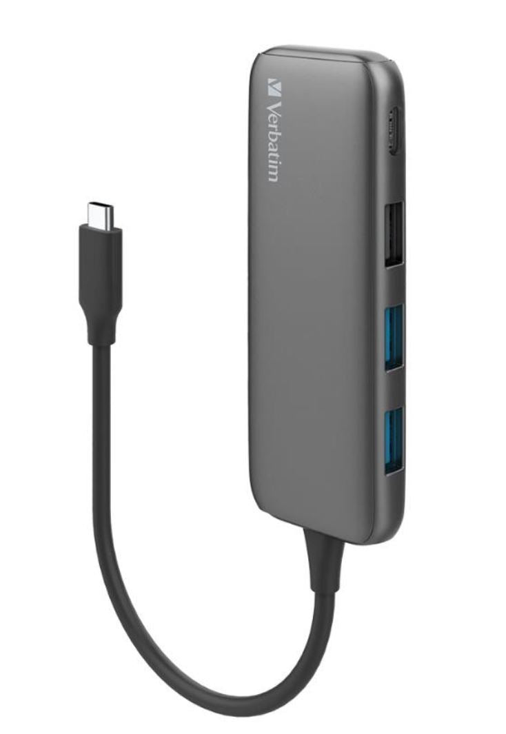 Verbatim USB-C Hub with 2 x USB-A 3.2 Gen 1 supports up to 5Gbps data transfer, 1 x USB-C supports up to 5Gbps data transfer - Space Grey