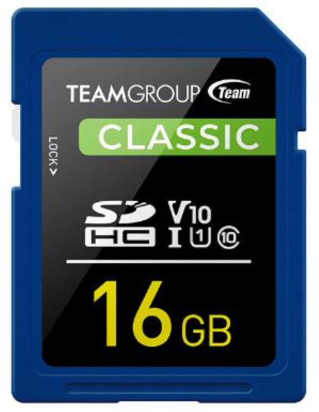 Team Classic SD Memory Card -16 GB UHS Ultra Speed Class 1U1. Supports Video Speed Class 10V10.