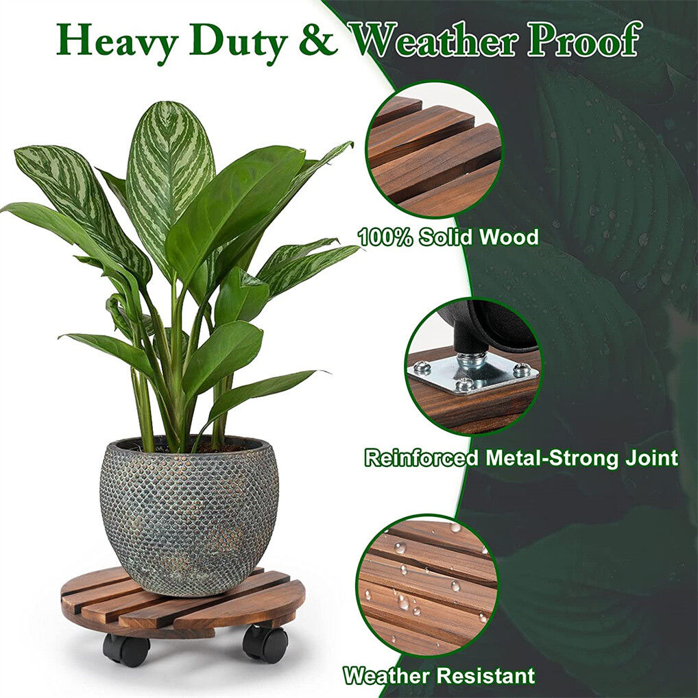 Wooden Plant Caddy Stand 2-Pack 360� Rotating Casters