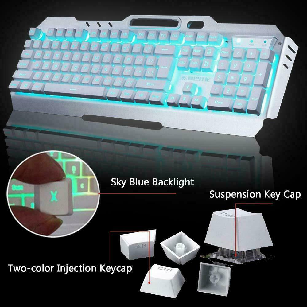 104 Keys Wireless Gaming Keyboard Mouse Set+Mouse Pad, RGB LED Backlit PC/Laptop White-RGB