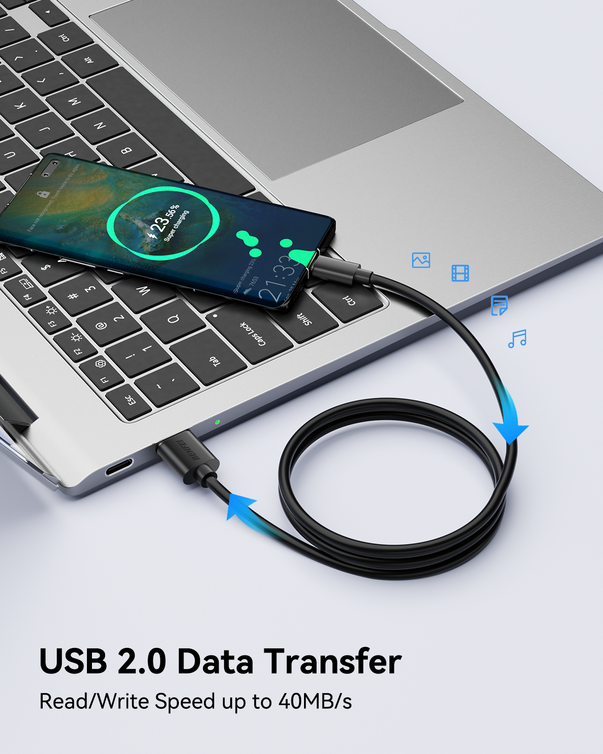 BENFEI 436BK-0.5M USB 2.0 Male to Micro USB Data Cable 0.5M