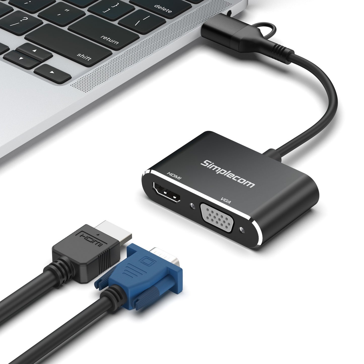 Simplecom DA326C USB 3.0 and USB-C to HDMI + VGA Video Card Adapter Full HD 1080p
