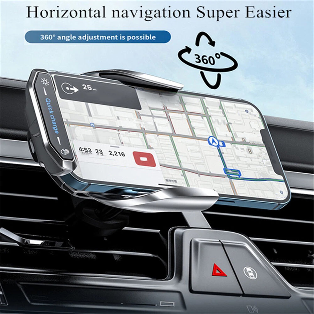 15W Wireless Car Charger Mount Auto-Clamp Vent Holder with Cable and 3 Tips