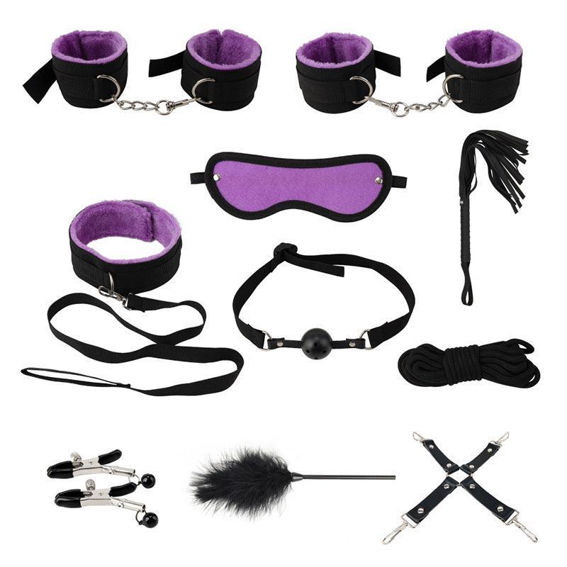 14Pcs Bondage Set Bdsm Restraint Ball Gag Fetish Handcuffs Couples Sex Whip Toy - Red