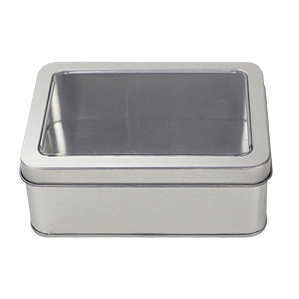10pcs Metal Iron Box with Open Window Storage Rectangle Packaging Containers - 12.5x9x5cm