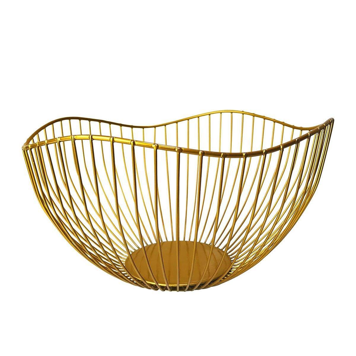 Large Iron Fruit Storage Basket Home Decor Snack Candy Plate Living Room Basket - Gold