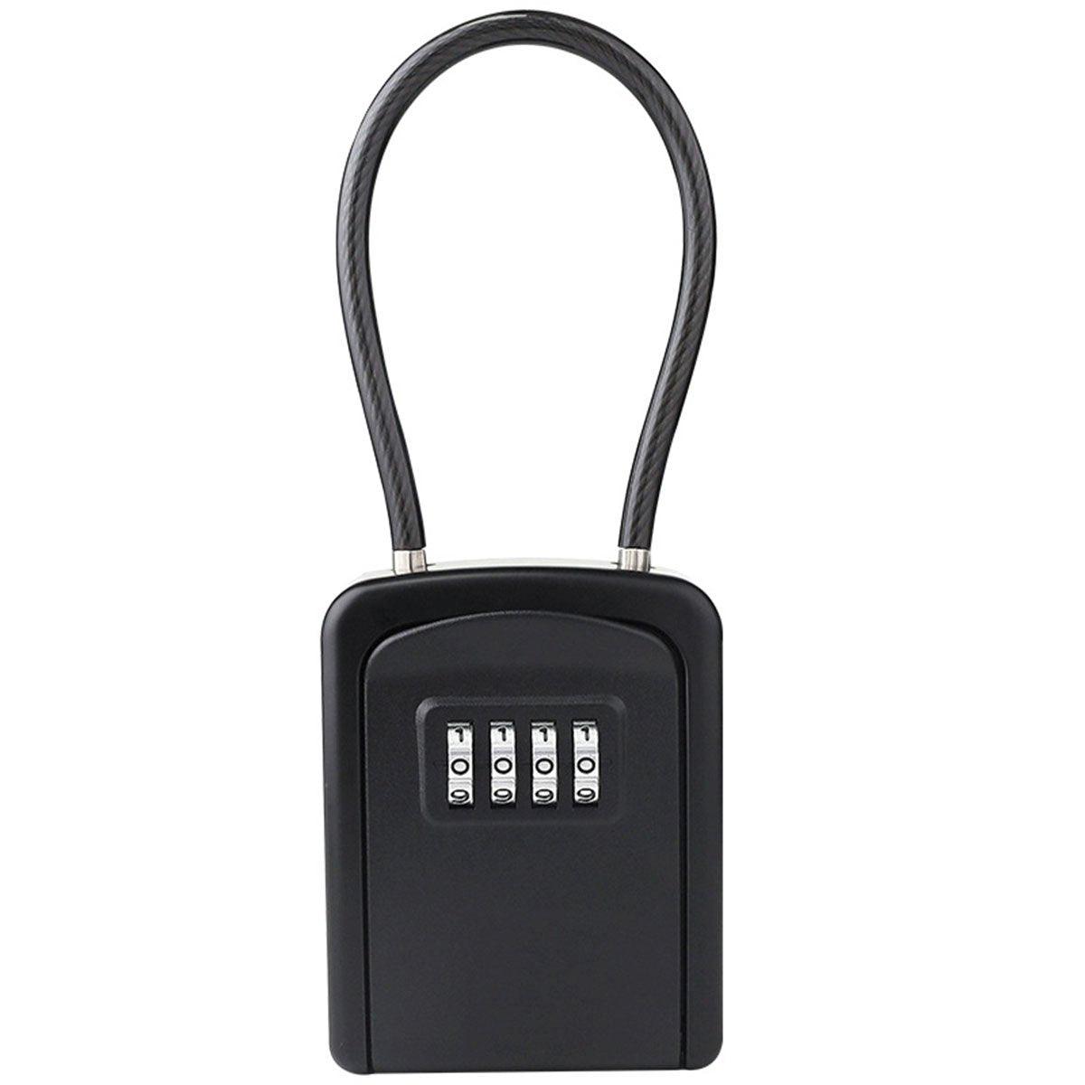 Portable Key Lock Box Hanging Combination Storage Organizer for Home Security - Black