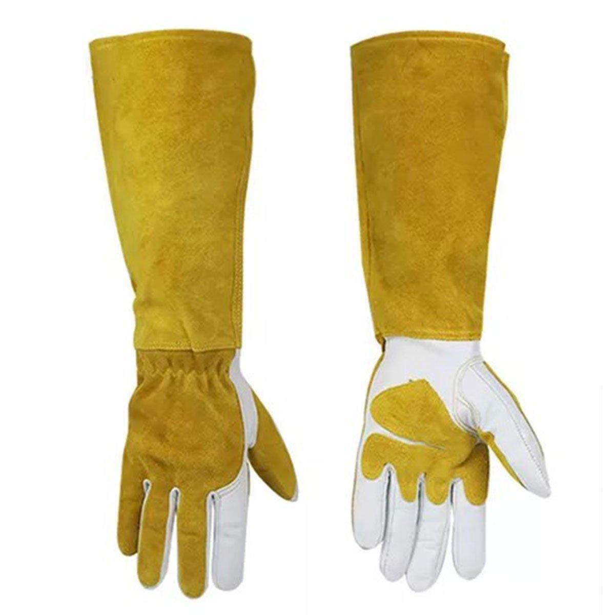 Long Welding Gloves Heat Resistant Leather Gloves for Grill or Fireplace Use - S