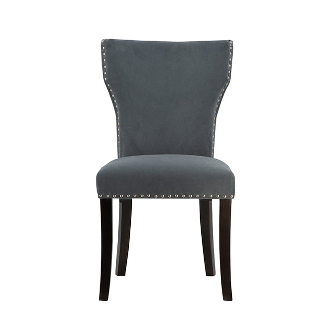 Set 2 Studded Grey Velvet Look Armless Dining Chairs 94cm