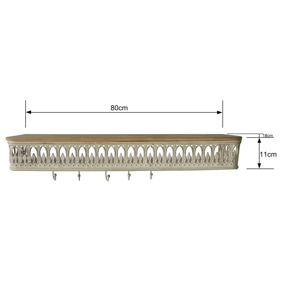 Martinique Classic Wall Shelf w Removeable Hooks 80cm