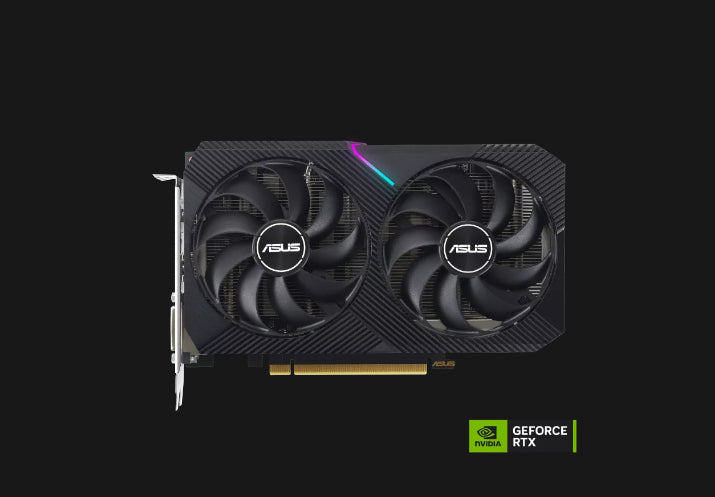 ASUS nVidia GeForce DUAL-RTX3050-8G-V2 RTXâ„¢ 3050 V2 8GB GDDR6 with two powerful Axial-tech fans and a 2-slot design for broad compatibility