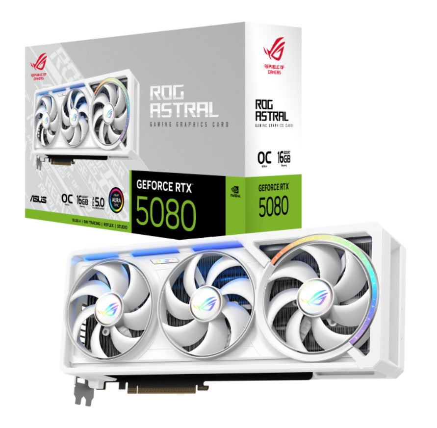 ASUS nVidia GeForce ROG-ASTRAL-RTX5080-O16G-GAMING W OC Edition GDDR7 2760 MHz Boost Clock 30 Gbps 256-bit Digital Max Resolution 7680 x 4320