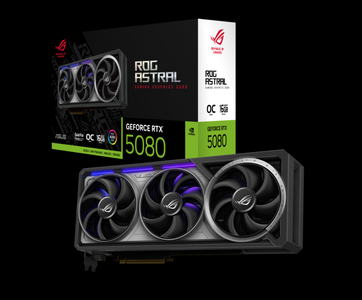 ASUS nVidia GeForce ROG-ASTRAL-RTX5080-O16G-GAMING GDDR7 OC Edition GDDR7 2760 MHz Boost Clock 30 Gbps 256-bit Digital Max Resolution 7680 x 4320