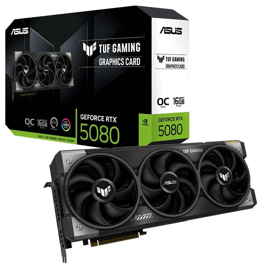 ASUS nVidia GeForce TUF-RTX5080-O16G-GAMING 16GB GDDR7 OC Edition16GB GDDR7 2700 MHz Boost Clock30 Gbps 256-bit Digital Max Resolution 7680 x4320
