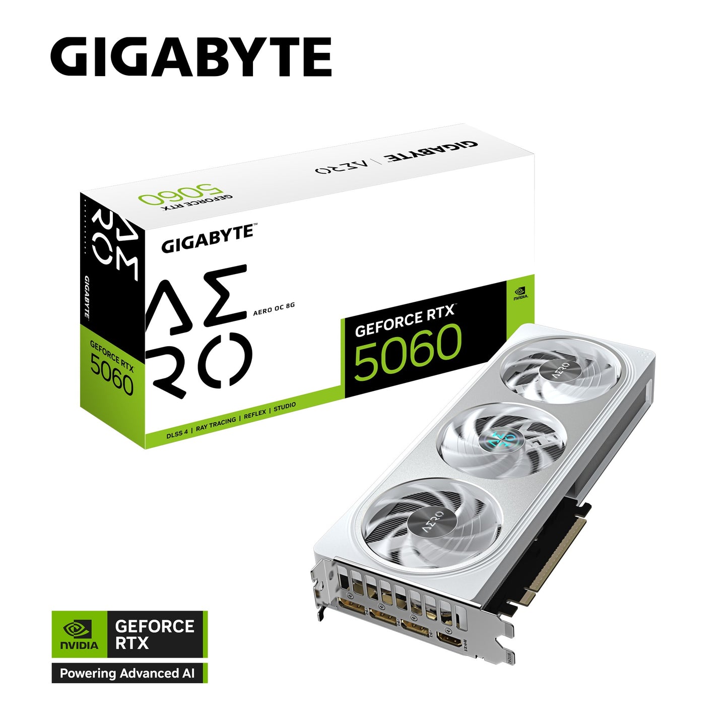 Gigabyte GeForce RTX™ 5060 AERO OC 8G, 2595 MHz, CUDA 3840, 28 Gbps, GDDR7, 128 bit, PCI-E 5.0, PSU 500W, DisplayPort 2.1b *3 HDMI 2.1b x1