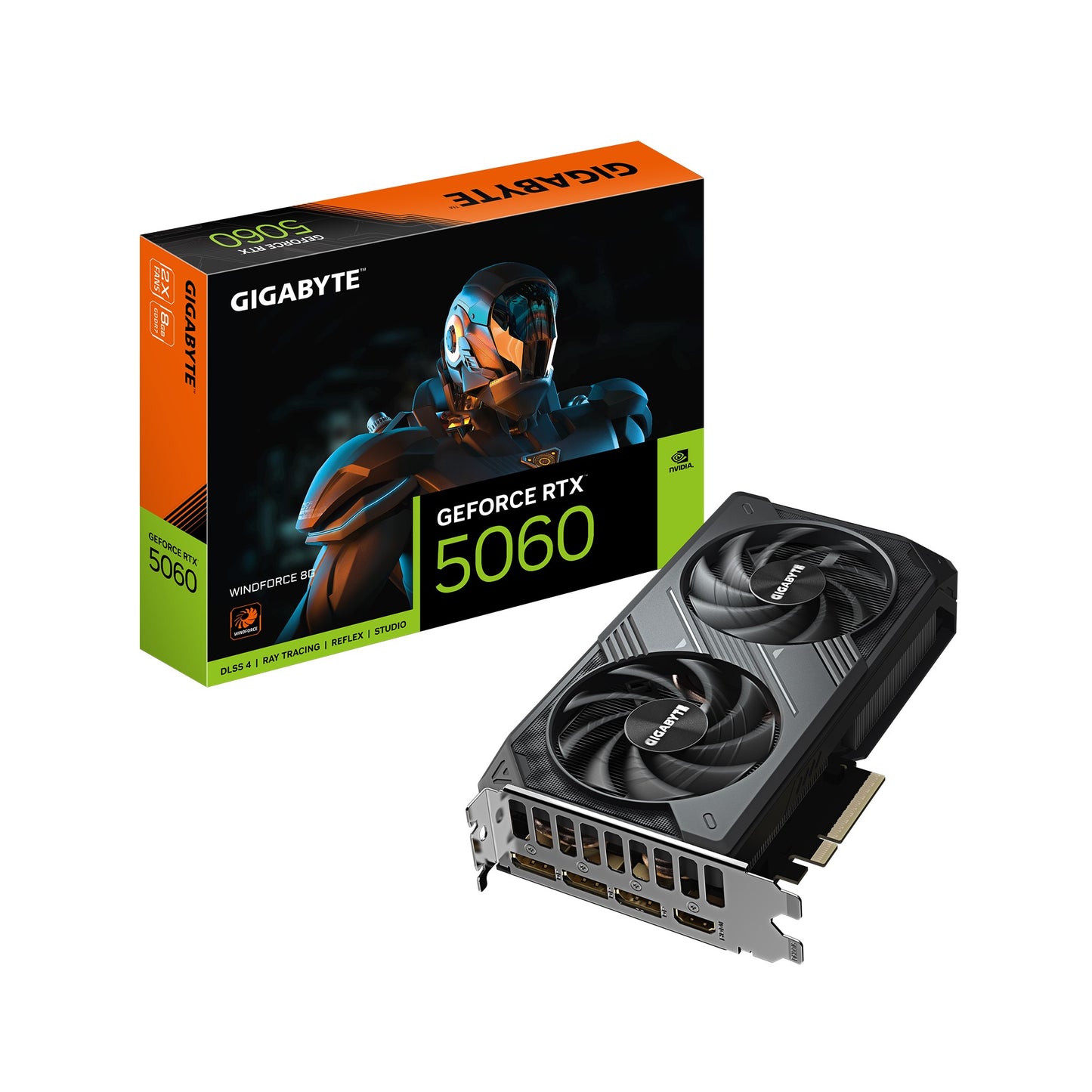 Gigabyte GeForce RTX™ 5060 WINDFORCE 8G, 2497MHz, CUDA 3840, 28 Gbps, GDDR7, 128 bit, PCI-E 5.0, PSU 450W, DisplayPort 2.1b *3 HDMI 2.1b x1