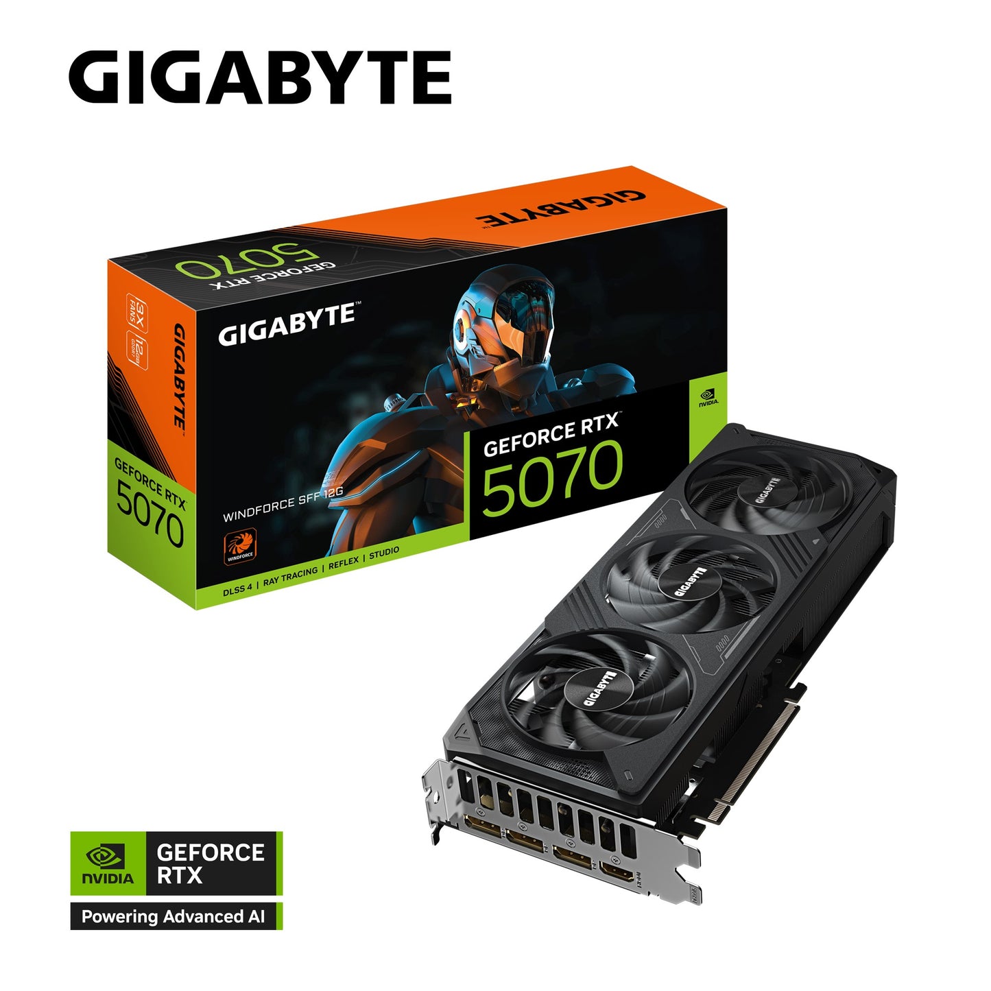 Gigabyte GeForce RTX™ 5070 WINDFORCE SFF 12G, 2512 MHz, CUDA 6144, 28 Gbps, GDDR7, 192 bit, PCI-E 5.0, PSU 750W, DisplayPort 2.1b *3 HDMI 2.1b *1