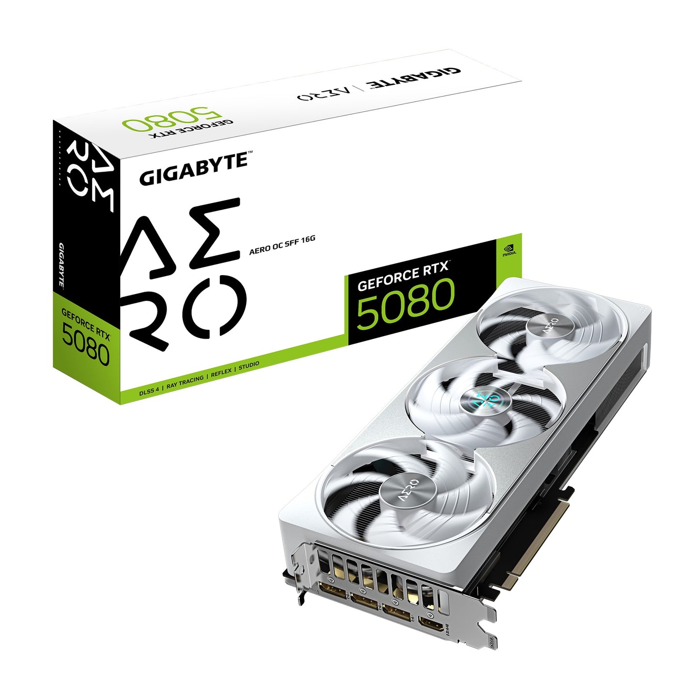 Gigabyte GeForce RTX™ 5080 AERO OC SFF 16G, 2730 MHz, CUDA 10752, 30 Gbps, GDDR7, 256 bit, PCI-E 5.0, PSU 850W, DisplayPort 2.1b x3 HDMI 2.1b x1