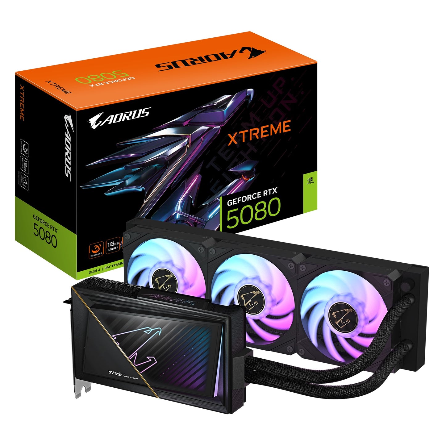 Gigabyte AORUS GeForce RTX™ 5080 XTREME WATERFORCE 16G, 2805 MHz, CUDA 10752, 30 Gbps, GDDR7, 256 bit, PCI-E 5.0, PSU 850W, HDMI 2.1b x1