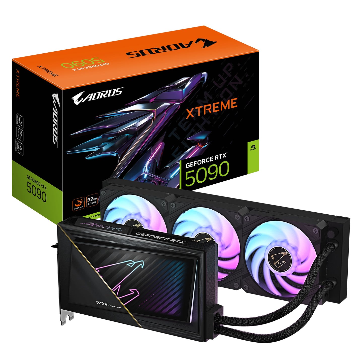 Gigabyte AORUS GeForce RTX™ 5090 XTREME WATERFORCE 32G, 2655 MHz , CUDA 21760, 28 Gbps, GDDR7, 512 bit, PSU 1000W, DisplayPort 2.1b *3 HDMI 2.1b *1
