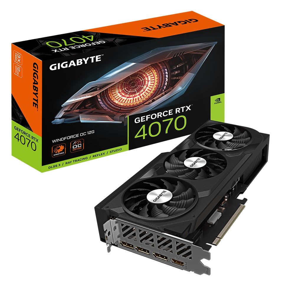 Gigabyte GeForce RTX™ 4070 WINDFORCE OC 12G, 2490 MHz, CUDA 5888, 21 Gbps, GDDR6, 192 bit, PCI-E 4.0, PSU 650W, DisplayPort 1.4a *3 HDMI 2.1 *1
