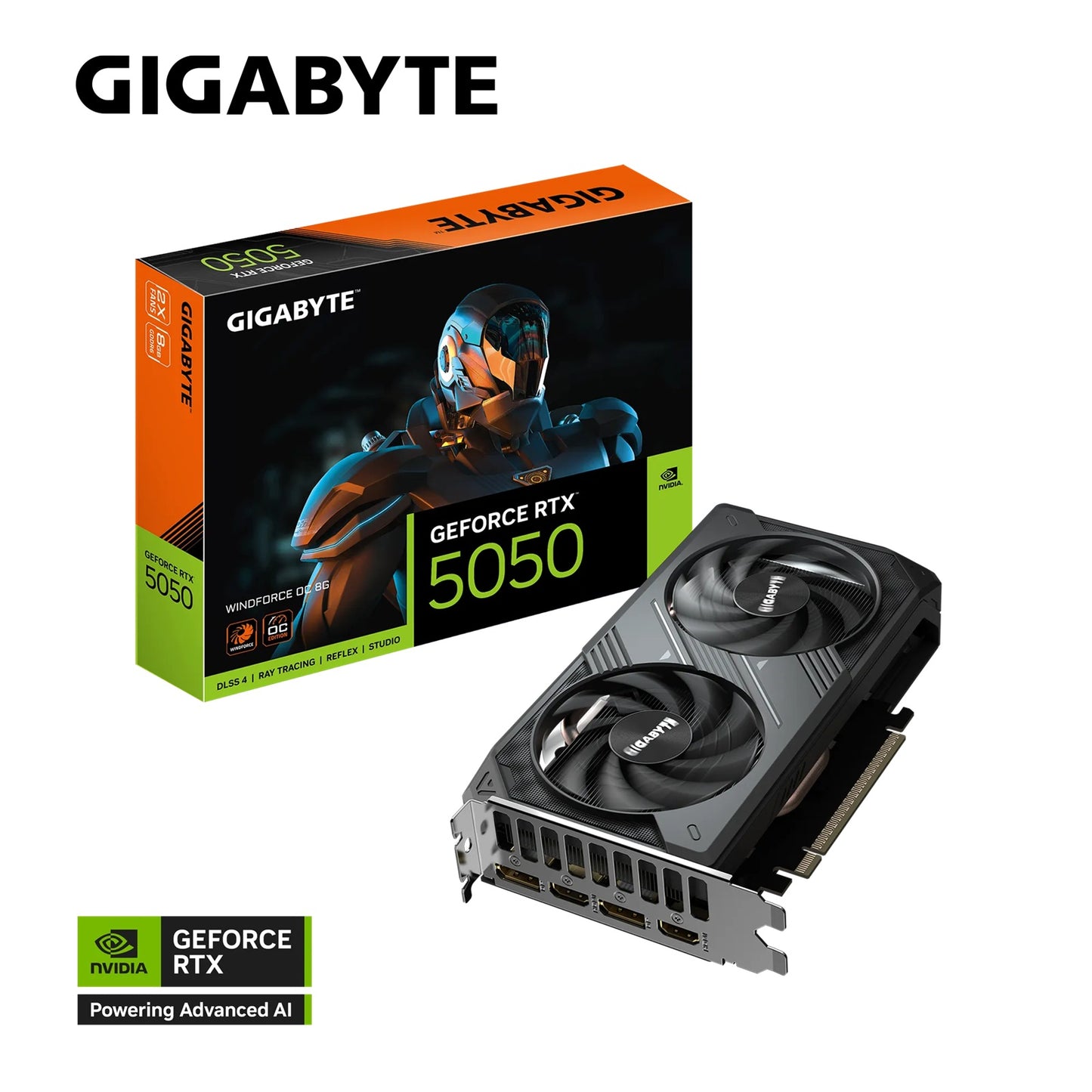 Gigabyte GeForce RTX™ 5050 WINDFORCE OC 8G, 20 Gbps, GDDR6, 128 bit, PCI-E 5.0, DirectX 12 API, PSU 550W, 8 Pin*1, DisplayPort 2.1b *2, HDMI 2.1b *2