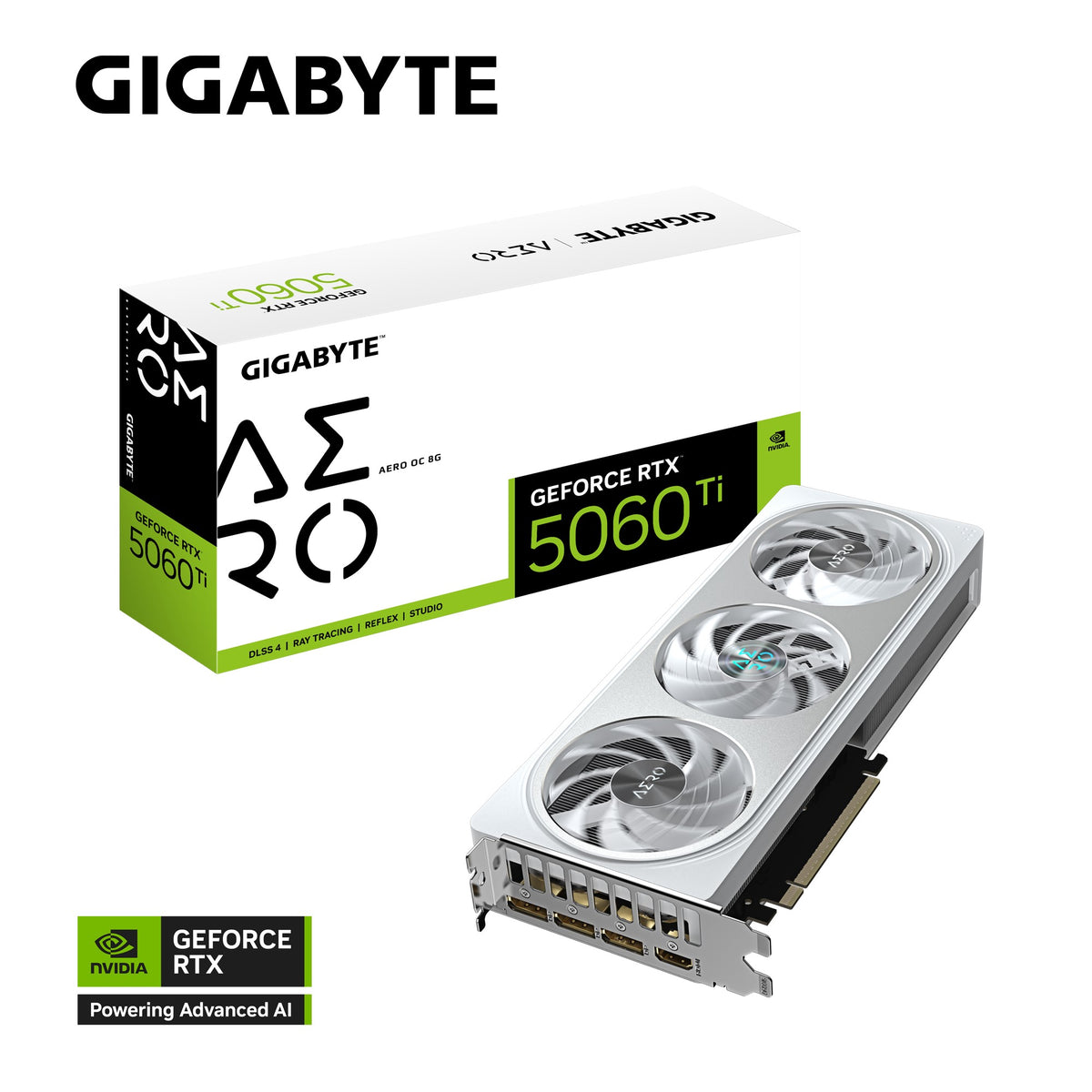 Gigabyte GeForce RTX™ 5060 Ti AERO OC 8G, 2647 MHz, CUDA TBD, 28 Gbps, GDDR7