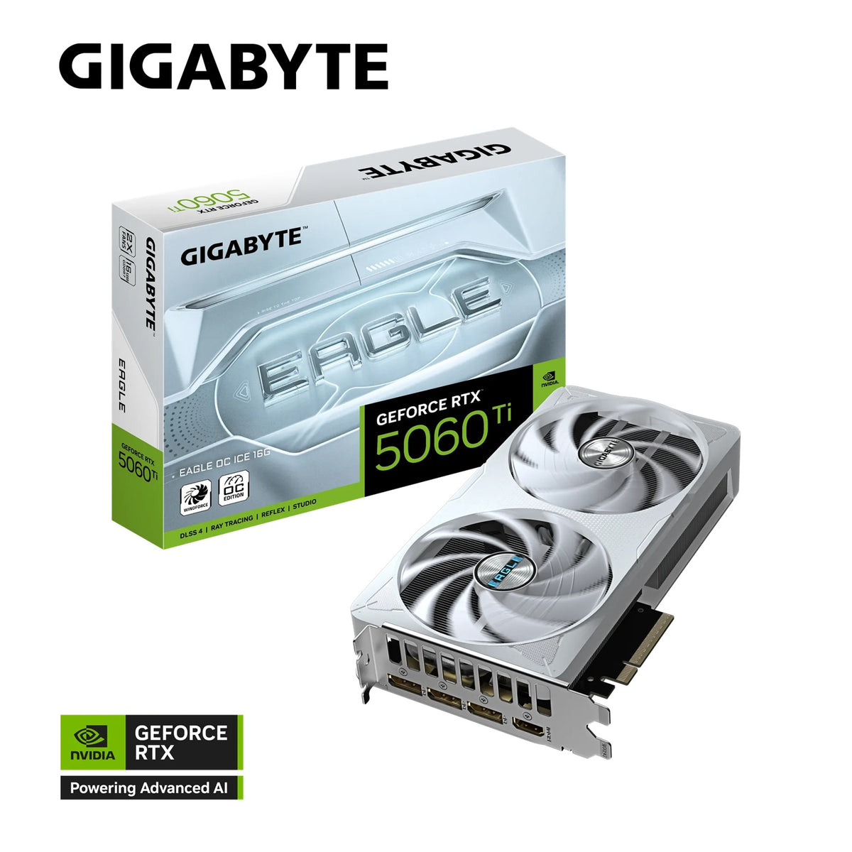 Gigabyte GeForce RTX™ 5060 Ti EAGLE OC ICE 16G, 2617 MHz, CUDA 4608, 28 Gbps