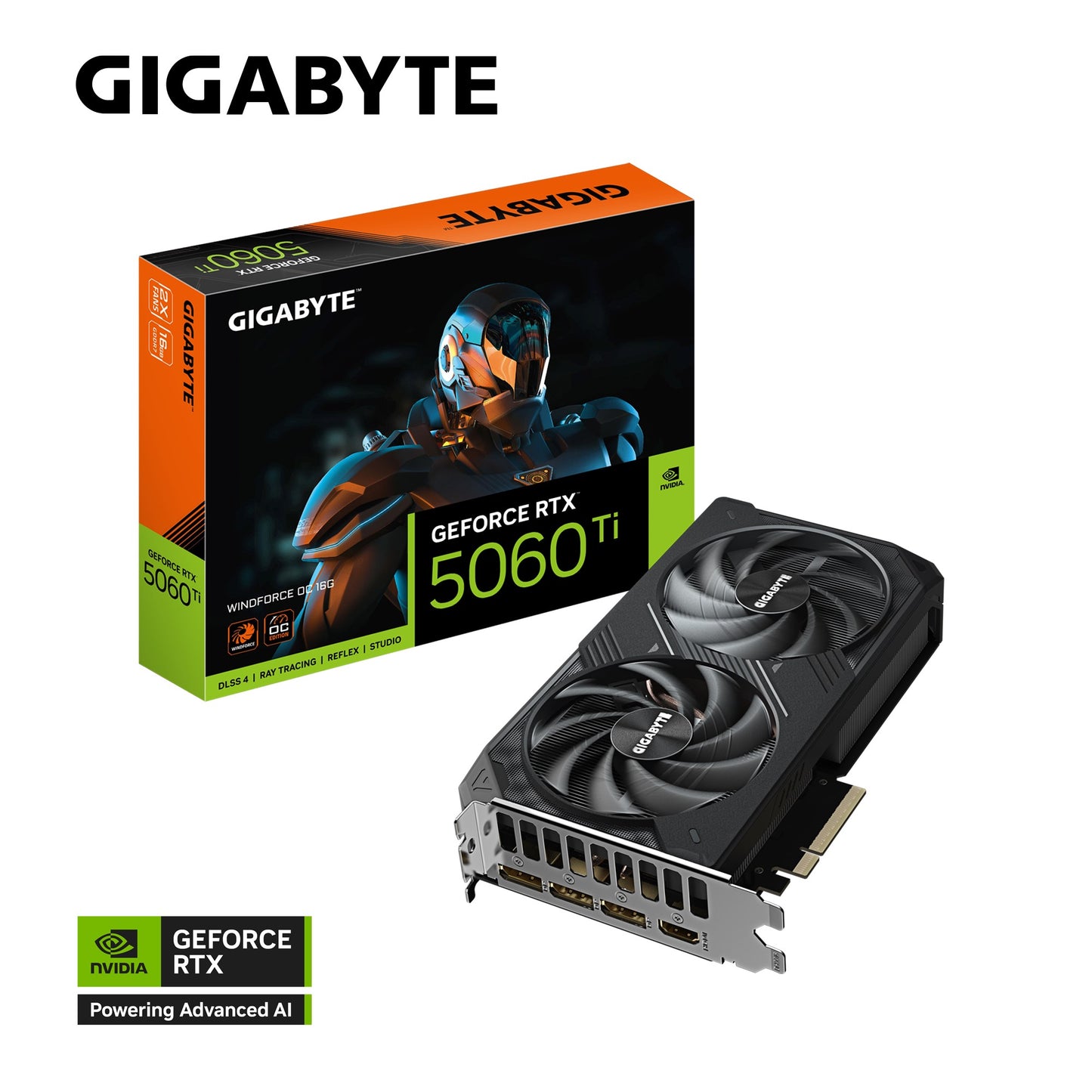Gigabyte GeForce RTX™ 5060 Ti WINDFORCE OC 16G, 2587 MHz, CUDA TBD, 28 Gbps, GDDR7, 128 bit, PCI-E 5.0, PSU 650W, DisplayPort 2.1b *3 HDMI 2.1b *1